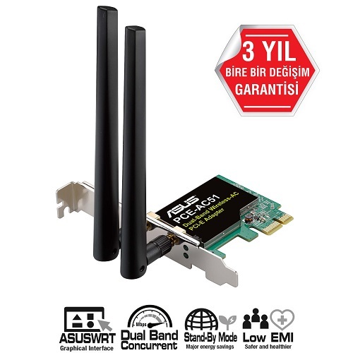 ASUS PCE-AC51 KABLOSUZ-AC750 PCI EXPRESS ADAPTOR ASUS PCE-AC51 KABLOSUZ-AC750 PCI EXPRESS ADAPTOR